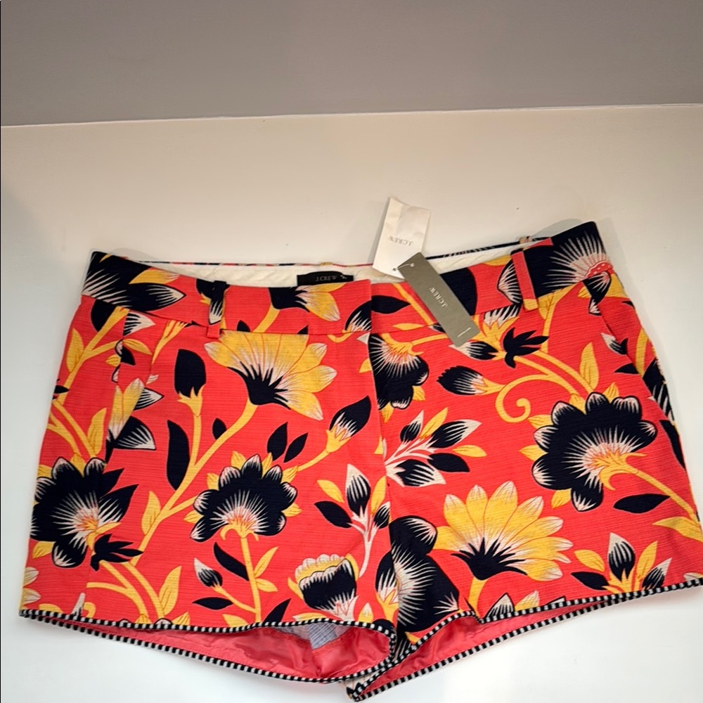 J Crew Hibiscus Floral Women's Shorts - orange blue yellow NWT size 12